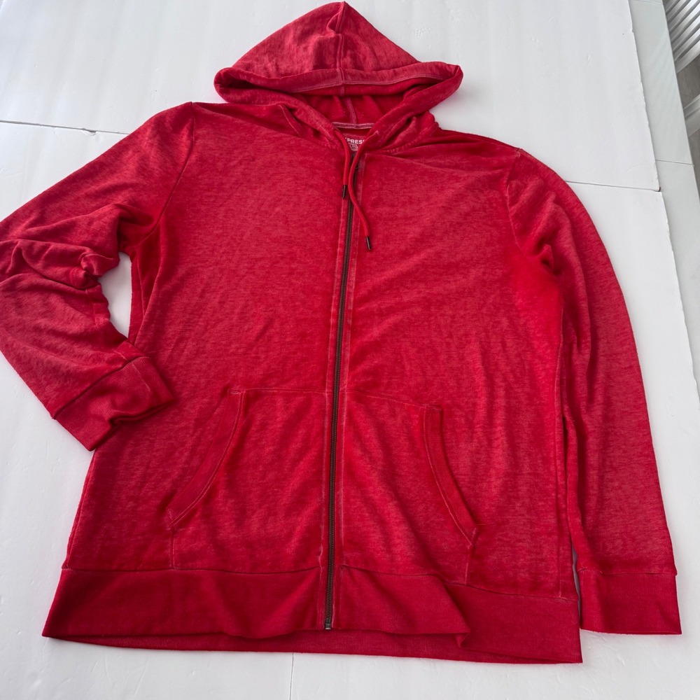 Express Fleece Mens XL Red Full Zip Hoodie Lightweight Sweatshirt